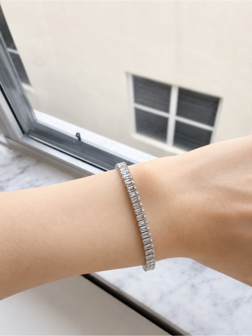 Silver Baguette Crystal Tennis Bracelet